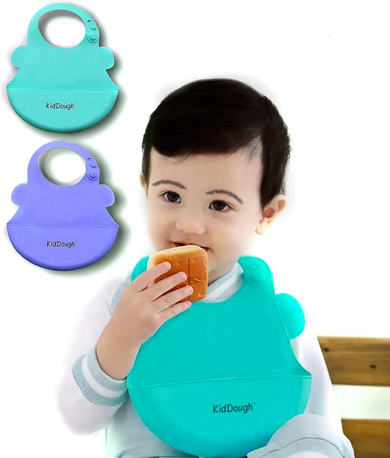 KidDough Waterproof Silicone Bib for Feeding Infants & Toddlers (Pack