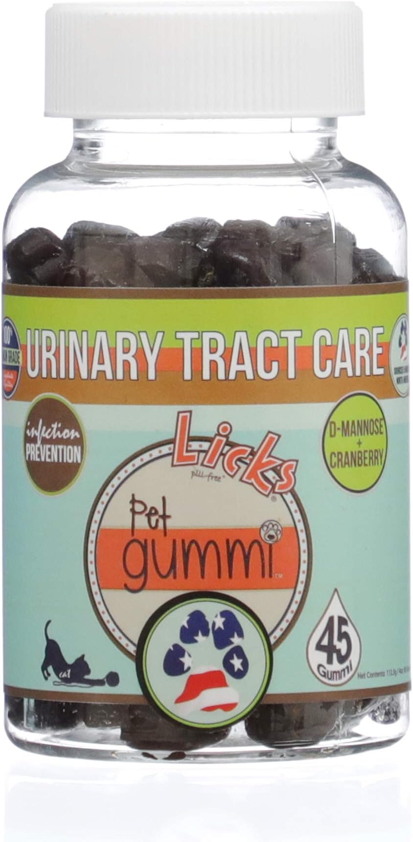 Licks - Cat Urinary Tract Care - Omega 3 Fish Oil, Glucosamine, D-Mannose, and Craberry Extract - Gummis - 45 Use