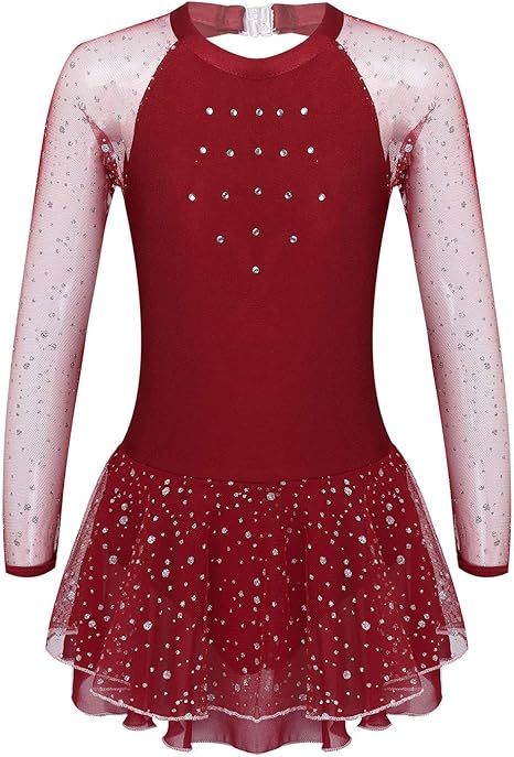 Eiskunstlauf Kleid Mädchen - Glitzer Strass Ballettkleid Mit Handschuhen