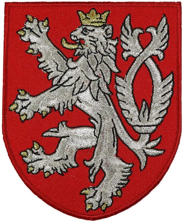 VEGASBEE HUGE EXCLUSIVE BOHEMIAN LION COAT OF ARMS CZECH REPUBLIC CREST LARGE EMBROIDERED IRON-ON PATCH 12"