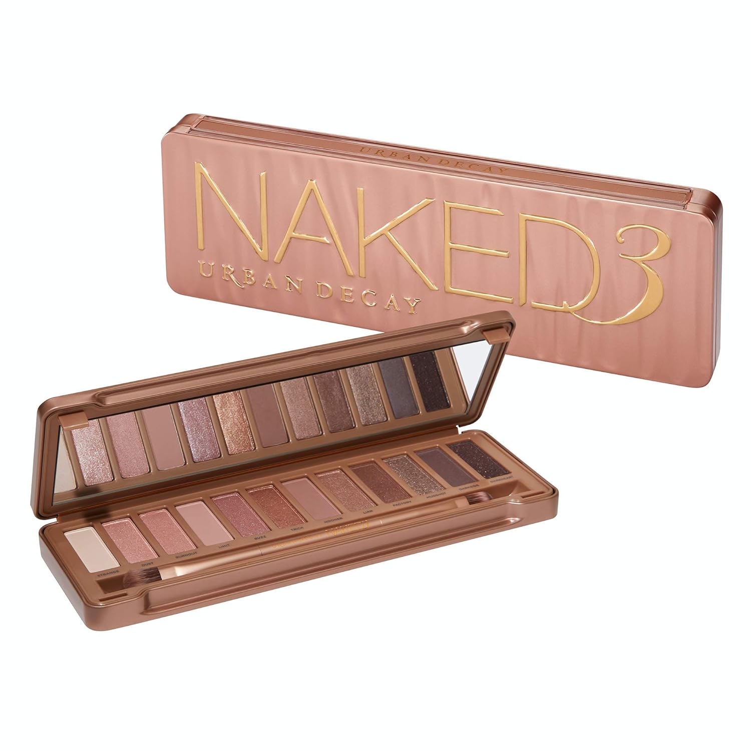 Urban Decay Naked3 Eyeshadow Palette, 12 Versatile Rosy Neutral Shades for Every Day - Ultra-Blendable, Rich Colors with Velvety Texture - Set Includes Mirror & Double-Ended Makeup Brush
