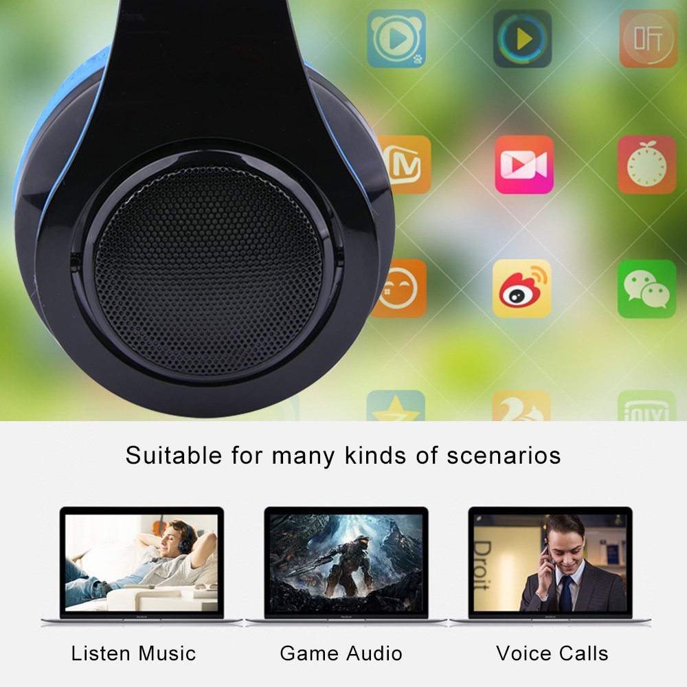 Ecandy Bluetooth para auriculares con 3 Modo Luz Led estéreo de música plegable Sobre-oído sonido de alta fidelidad, construido en llamadas inalámbricas micrófono de manos libres para Iphone X 8 7 6S 6S, 6S Plus de Samsung, Android smartpho