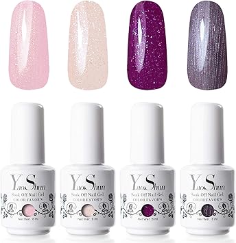 Vernis Gel Semi Permanent Ys Uv Led Vernis à Ongles Gel Soak Off Glitter Manucure Kit 4 Couleurs X 8ml Lot Glitter Et Nude