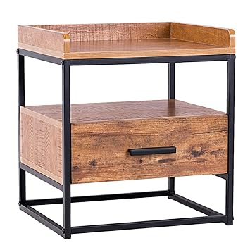 Costway Side Table With Drawer 2 Tiers Handle End Table Solid