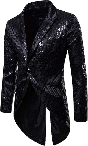 Mens Tails Slim Fit Tailcoat Sequin Dress Coat Swallowtail Dinner Party Wedding Blazer Suit 