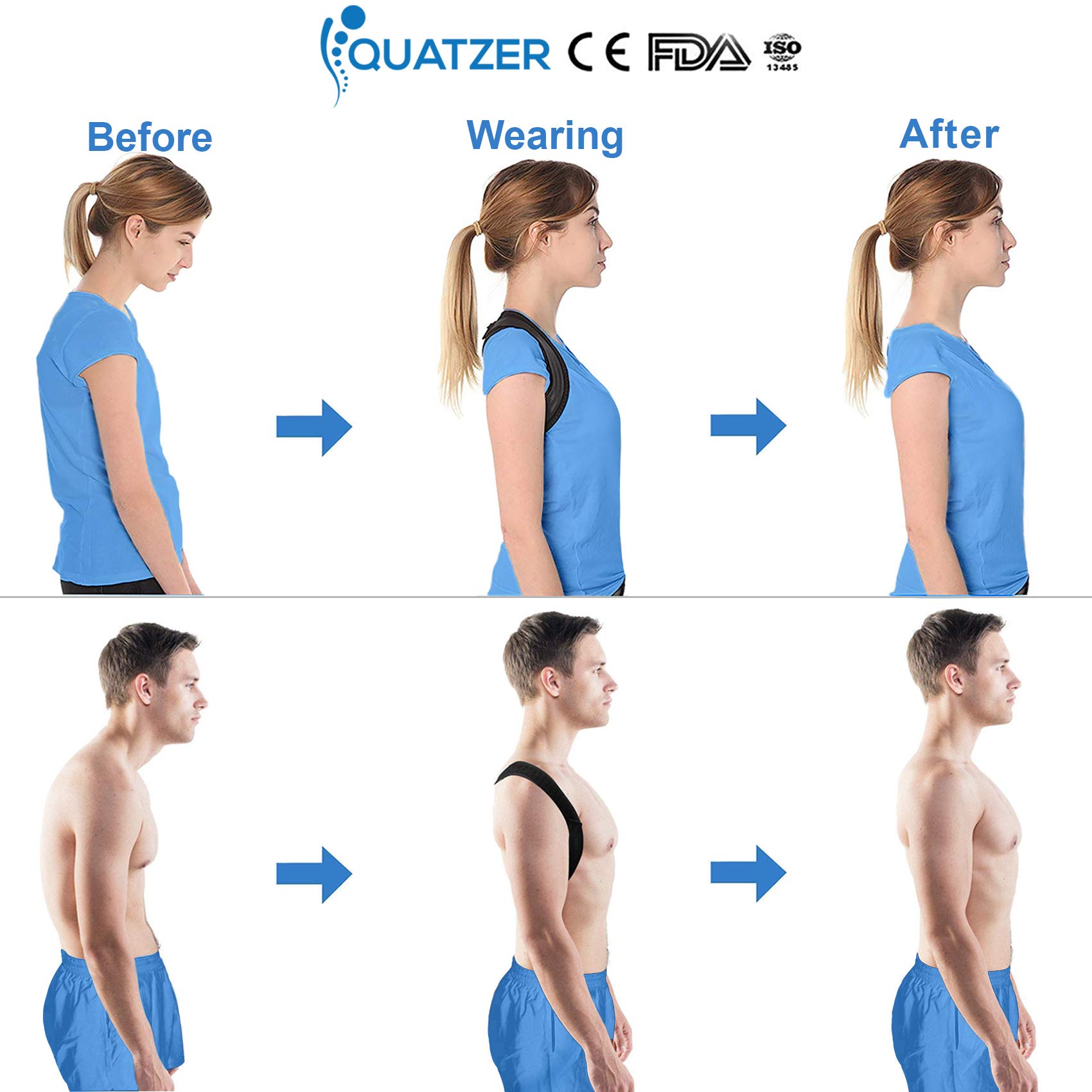 Haltungskorrektur und Rückentrainer für Herren und Frauen - Verstellbare Rückenbandage für gerade Schulterunterstützung - Unterstützung für Wirbelsäule, Nacken - kostenlose Tasche+Ebook+Elastikband