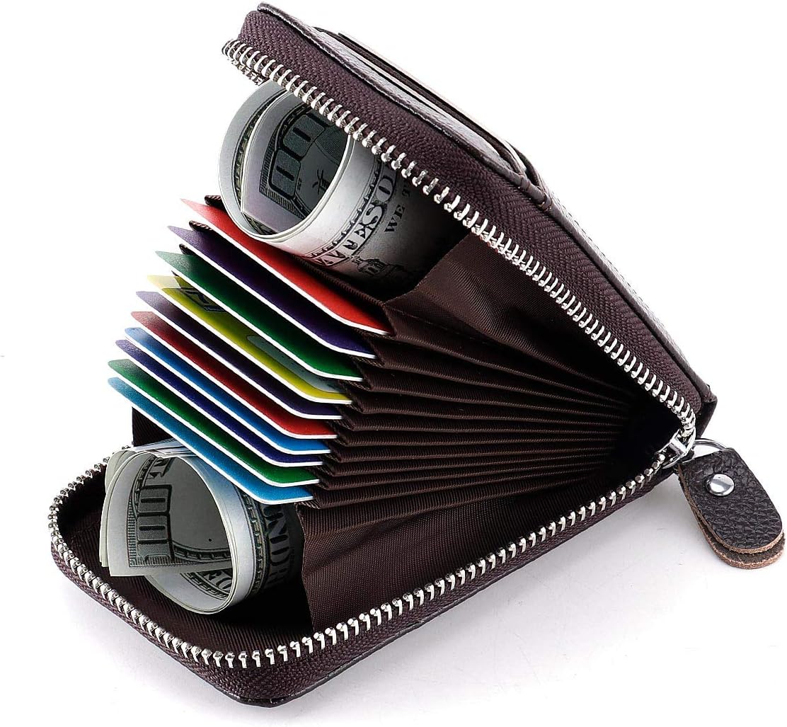 Genuine Leather Holder Zipper Credit Card Wallet RFID Credit Card Wallet with ID Card Window