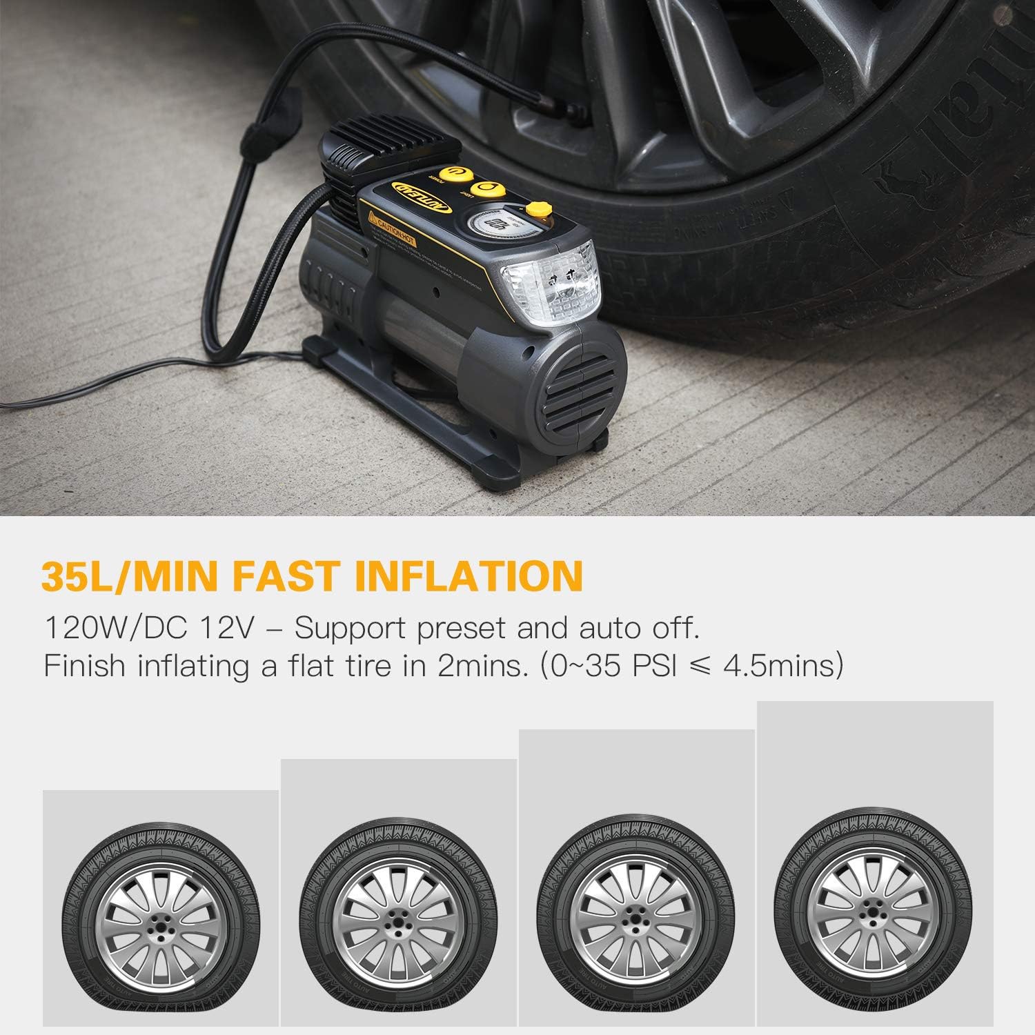 AUTLEAD C2 12V DC Portable Air Compressor Tire Inflator Pump with Digital Gauge for Car Bike Tires and Other Inflatables: Automotive