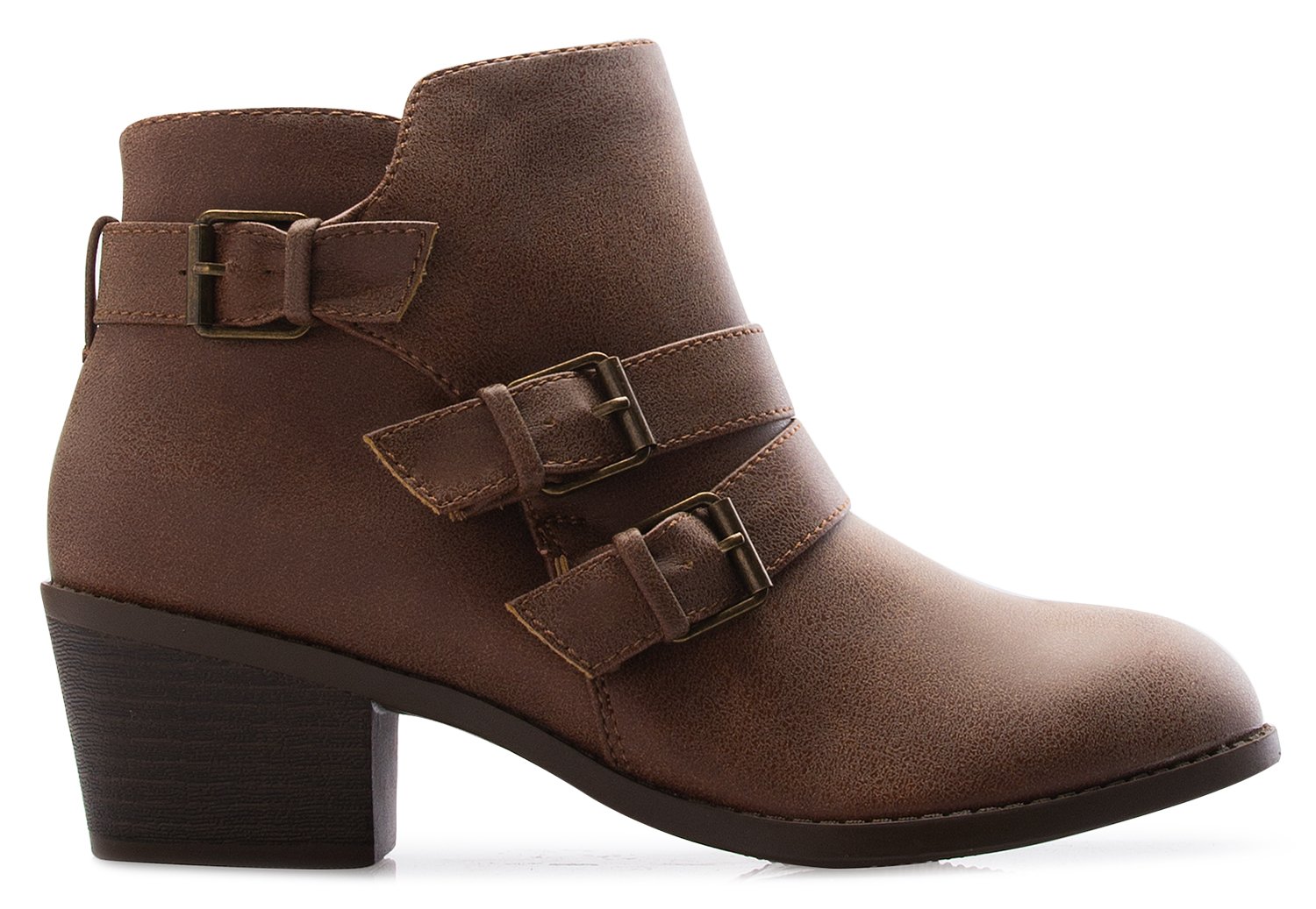 Olivia K Women's Western Buckle Stacked Low Heel Ankle Bootie Cut Out Style - Image 3
