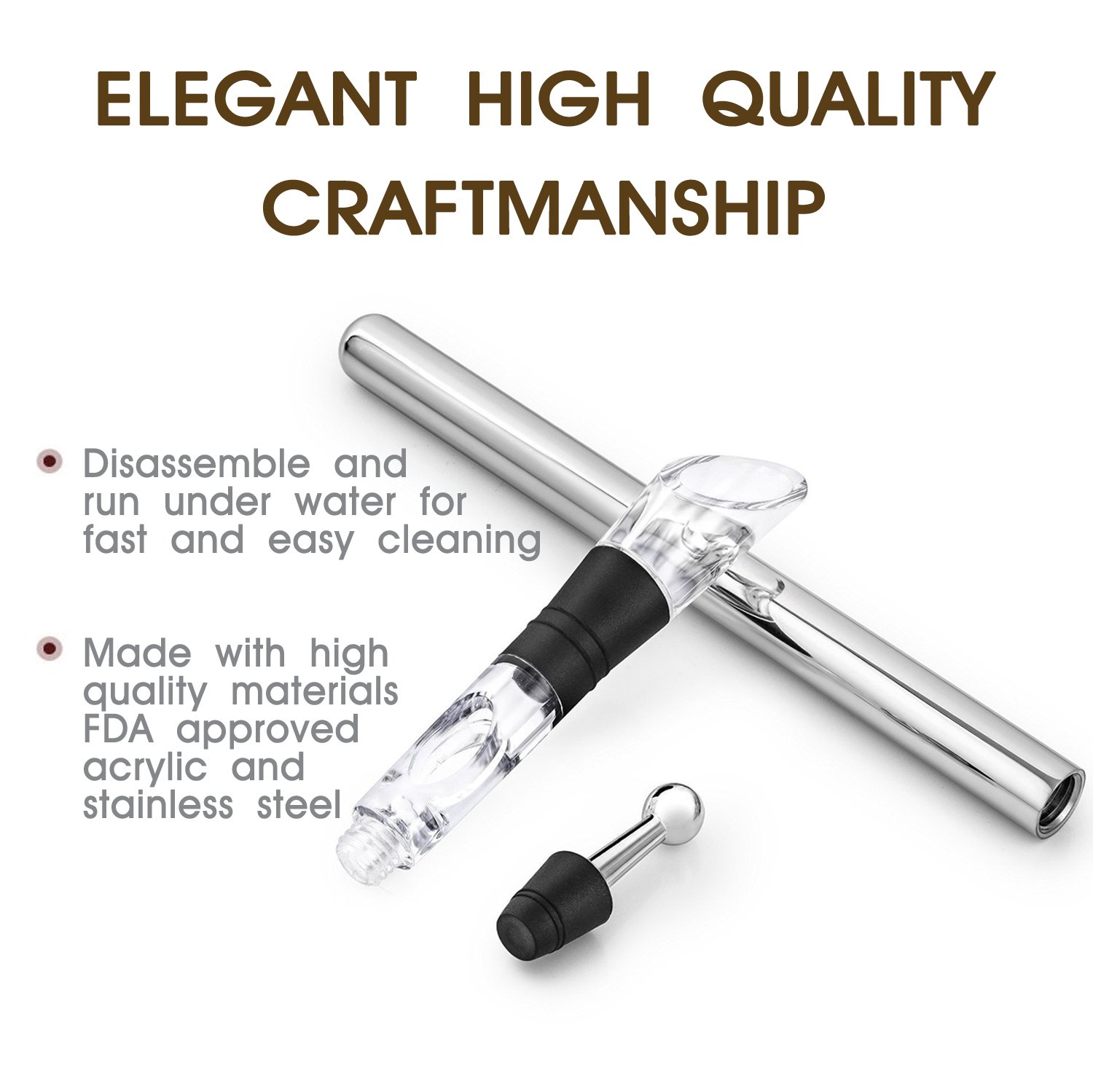 Firlar Wine Chiller Rod 4-in-1 18/8 304 Food-Safe Stainless Steel Wine Bottle Cooler Stick Freezer with Aerator and Pourer Decanter for Merlot Beer Whiskey Cocktails Grape