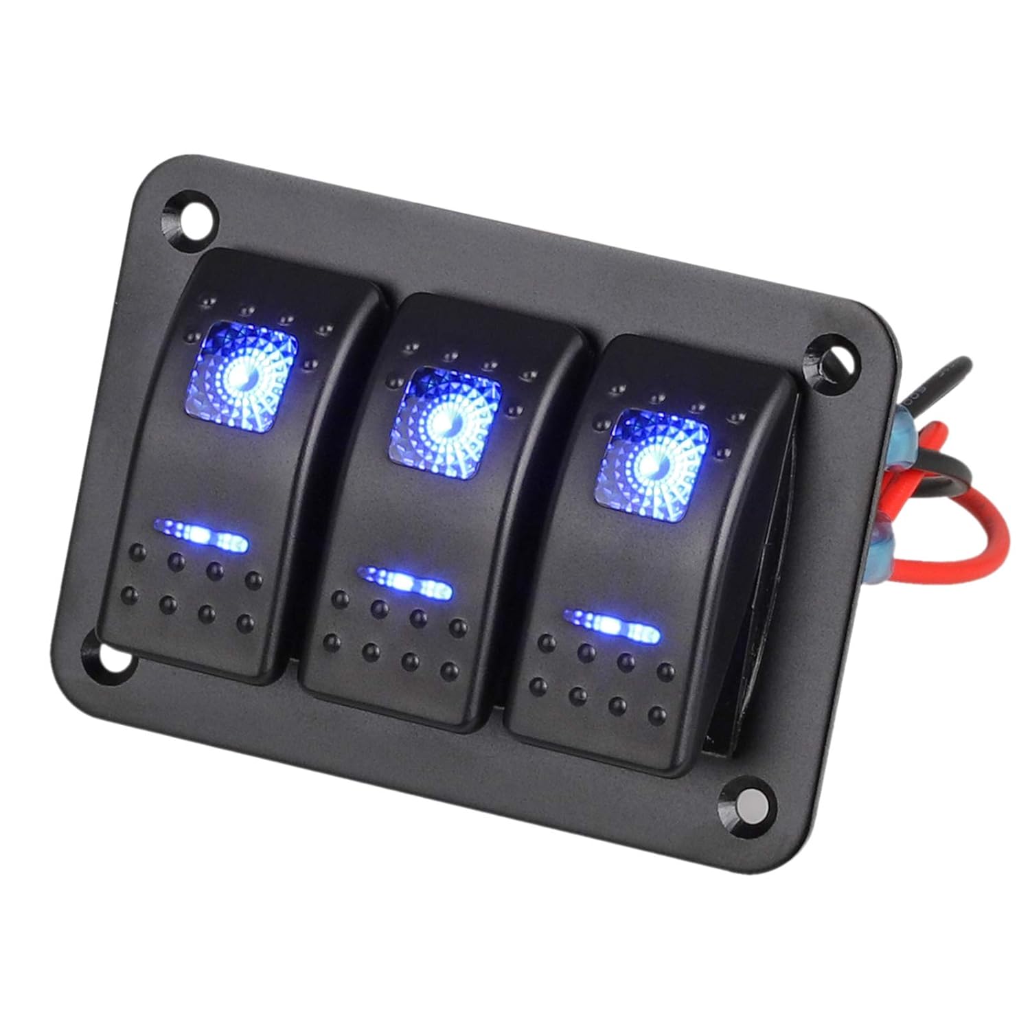 Pre-Wired Rocker Switch Aluminum Panel 6 Gang Toggle Switches Dash 5 Pin ON/Off 2 LED Backlit for Boat Car Marine