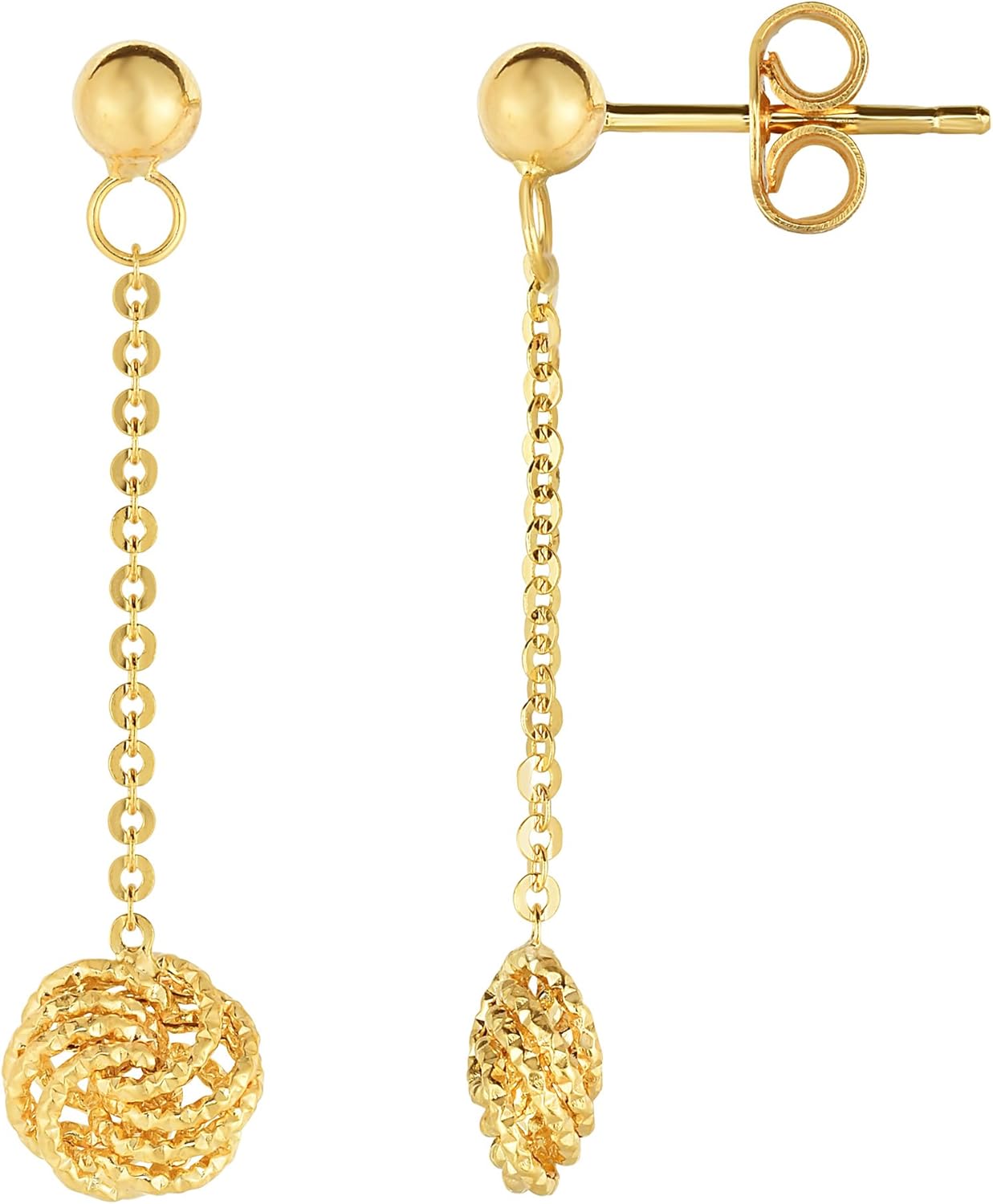 14K Yellow Gold Love Knot Drop Earrings Jewelry
