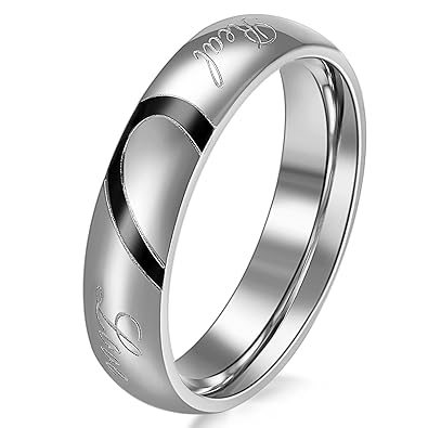 JewelryWe Schmuck Partnerringe, Freundschaftsringe, Edelstahl, Herz, Herren-Ring, Schwarz Silber, Größe 47 bis 77 - mit Gesch