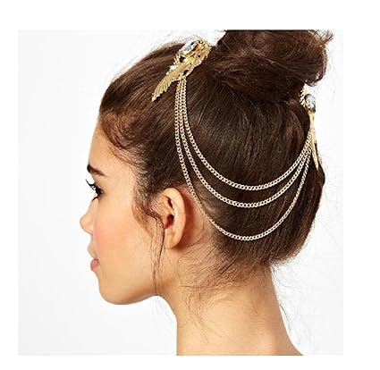 Overdose Retro Gold Gem Diamond Angel Feather Tassels Side Clip