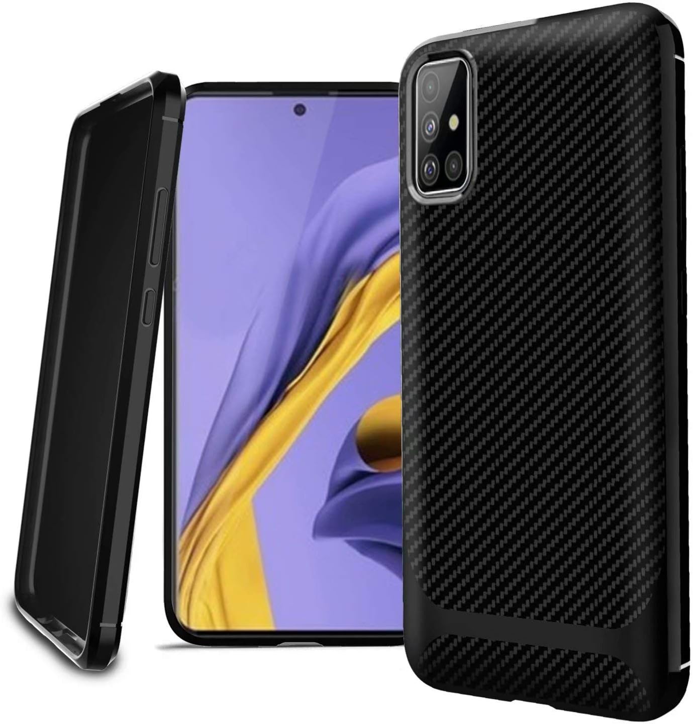 AILZH cover compatible for Samsung Galaxy A71 Case Flexible silicone TPU Soft cover Scratchproof Anti-shock protection Shockproof Bumper Matte carbon fiber(black)