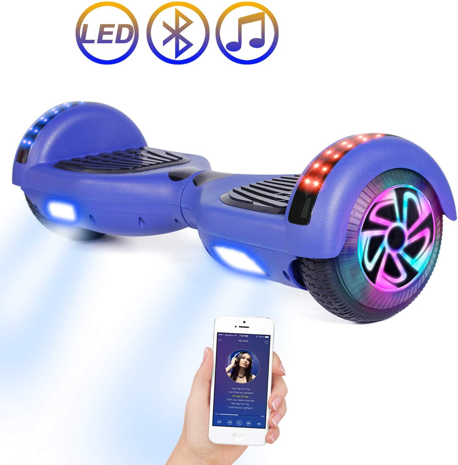Hoverboard Bluetooth, Self Balancing Scooter 6.5 Self Balancing Hover Board with Bluetooth Speaker and LED Lights Hoverboards for Kids Adults UL 2272 Certified - 4 Color Available