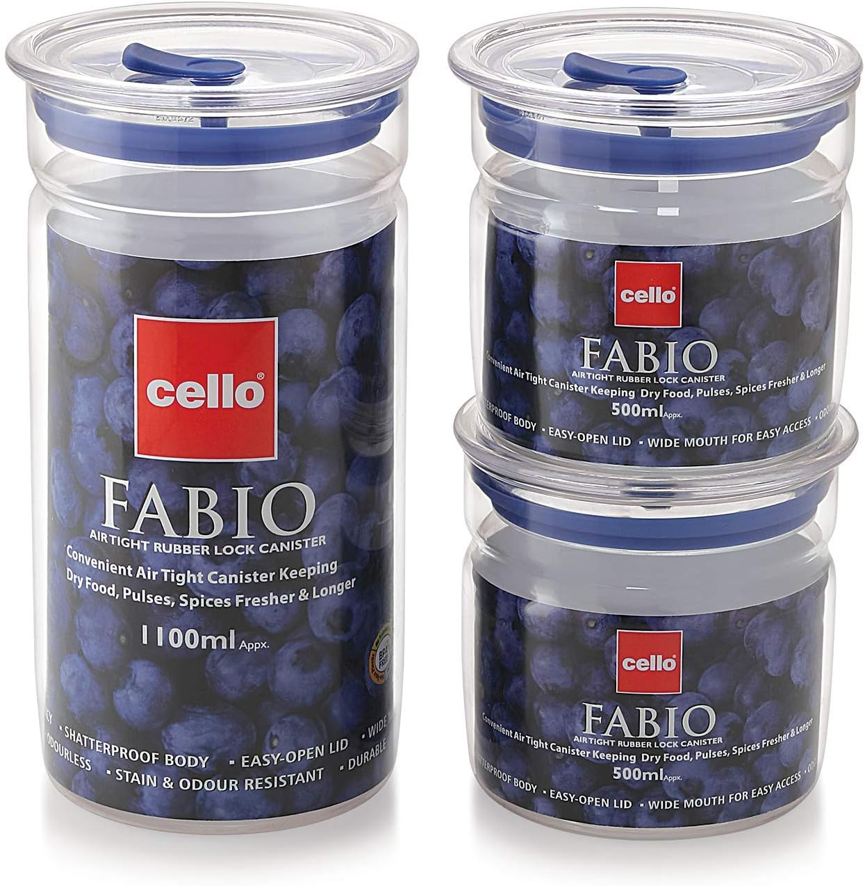 Buy Cello Plastic Storage Container 1100 ml and 500 ml, 3 Pieces