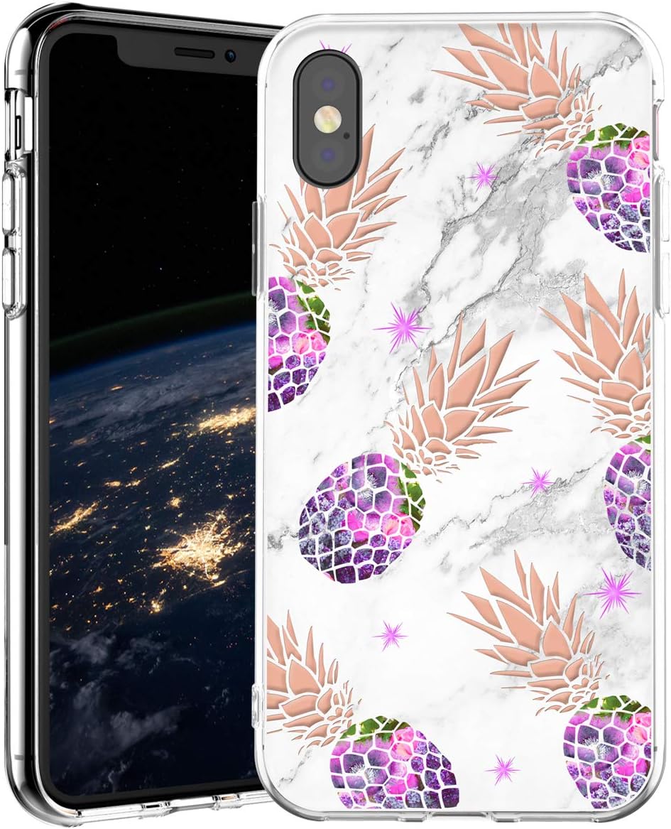 iPhone Xs MAX Case,IN4U Hard Back Flower Design Raised Edge Transparent Anti-Shock TPU Bumper Cover for iPhone Xs MAX 6.5 INCH Case (Purple Pineapple)