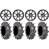 Bundle - 9 Items: STI HD4 14" Wheels Black 28" BKT AT 171 Tires [4x110 Bolt Pattern 10mmx1.25 Lug Kit]