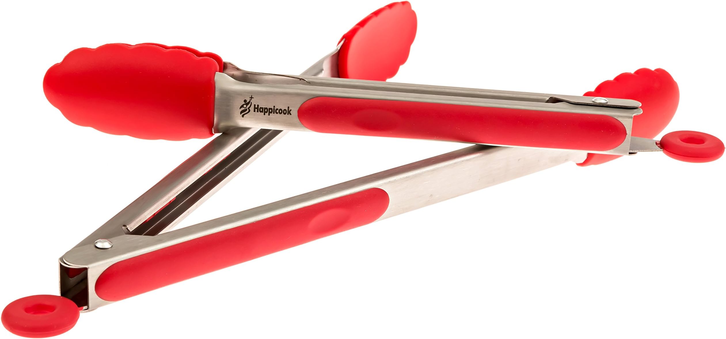 Happicook Nonstick Heavy Duty Heat Resistant Salad and Kitchen Serving Tongs 2 Pack 9 Inch and 12 Inch Stainless Steel Self Locking Food Tong with Red Silicone Tips