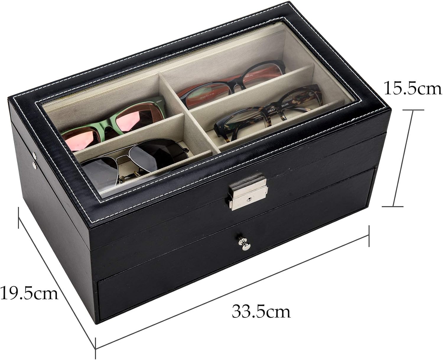 CO-Z Sunglasses Organizer for Women Men, Multiple Eyeglasses Eyewear Display Case, Leather Multi Sunglasses Jewelry Collection Holder with Drawer, Sunglass Glasses Storage Box with 12 Compartments: Home & Kitchen