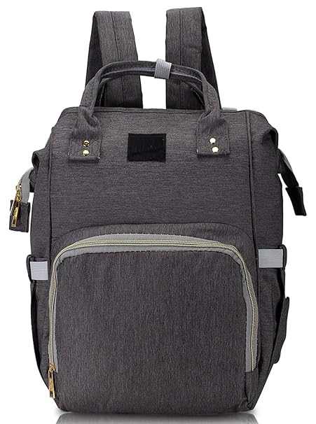 Foolzy Babys Fabric Waterproof Multifunctional Diaper Nursing Maternity Tote Bag Packs (Grey, Large)