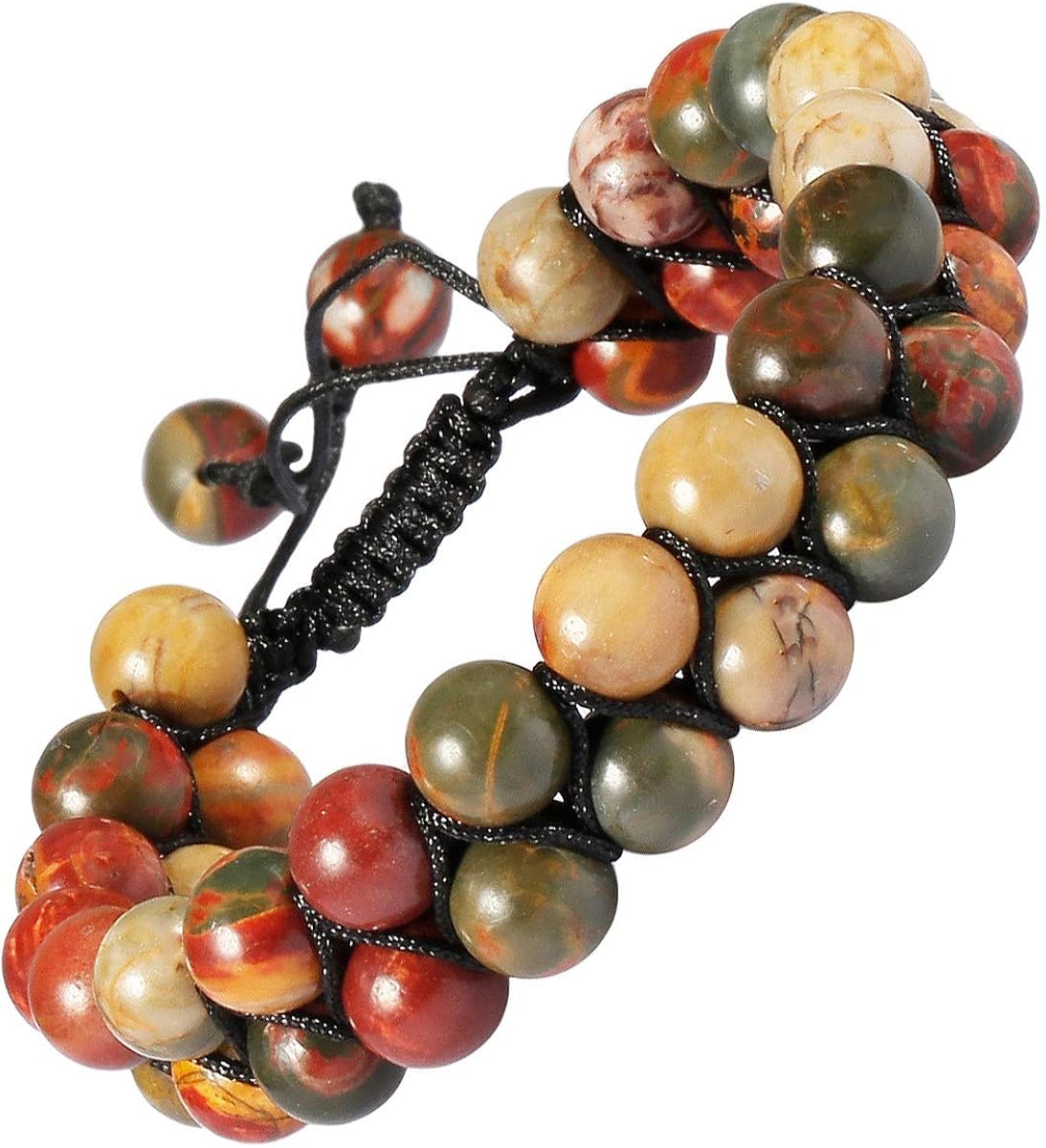 Nupuyai Picasso Jasper Chakra Healing Crystal Bracelet for Women Men Double Layer Adjustable Braided Beads Stone Bracelet for Reiki Yoga Meditation