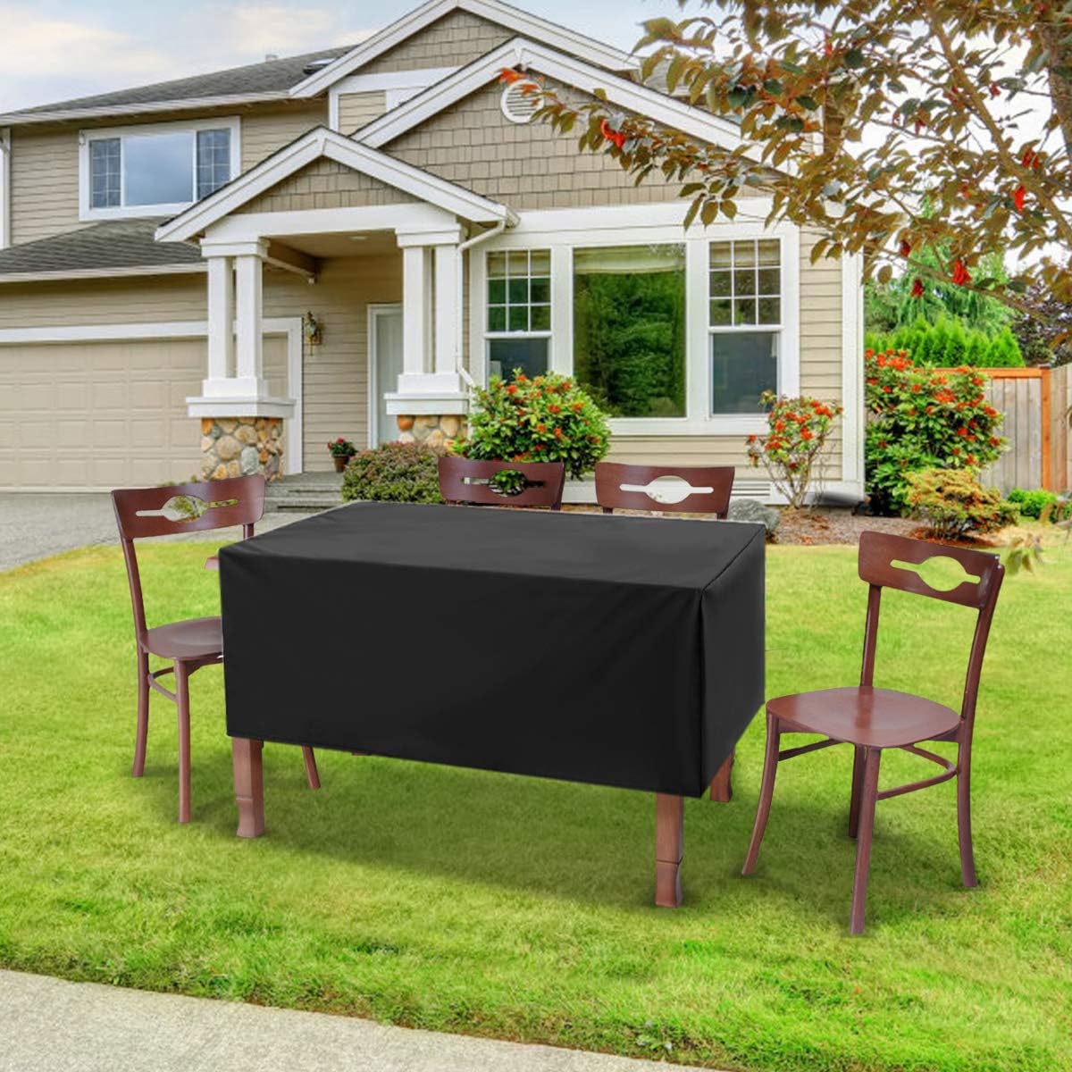 NASUM Patio Furniture Covers, 71x42x23inch, Outdoor Furniture Cover Made of 600D Heavy Duty Oxford Fabric,Waterproof Windproof Table Cover, Rain Snow Dust Wind-Proof, Anti-UV, Black Patio Square Cover: Kitchen & Dining