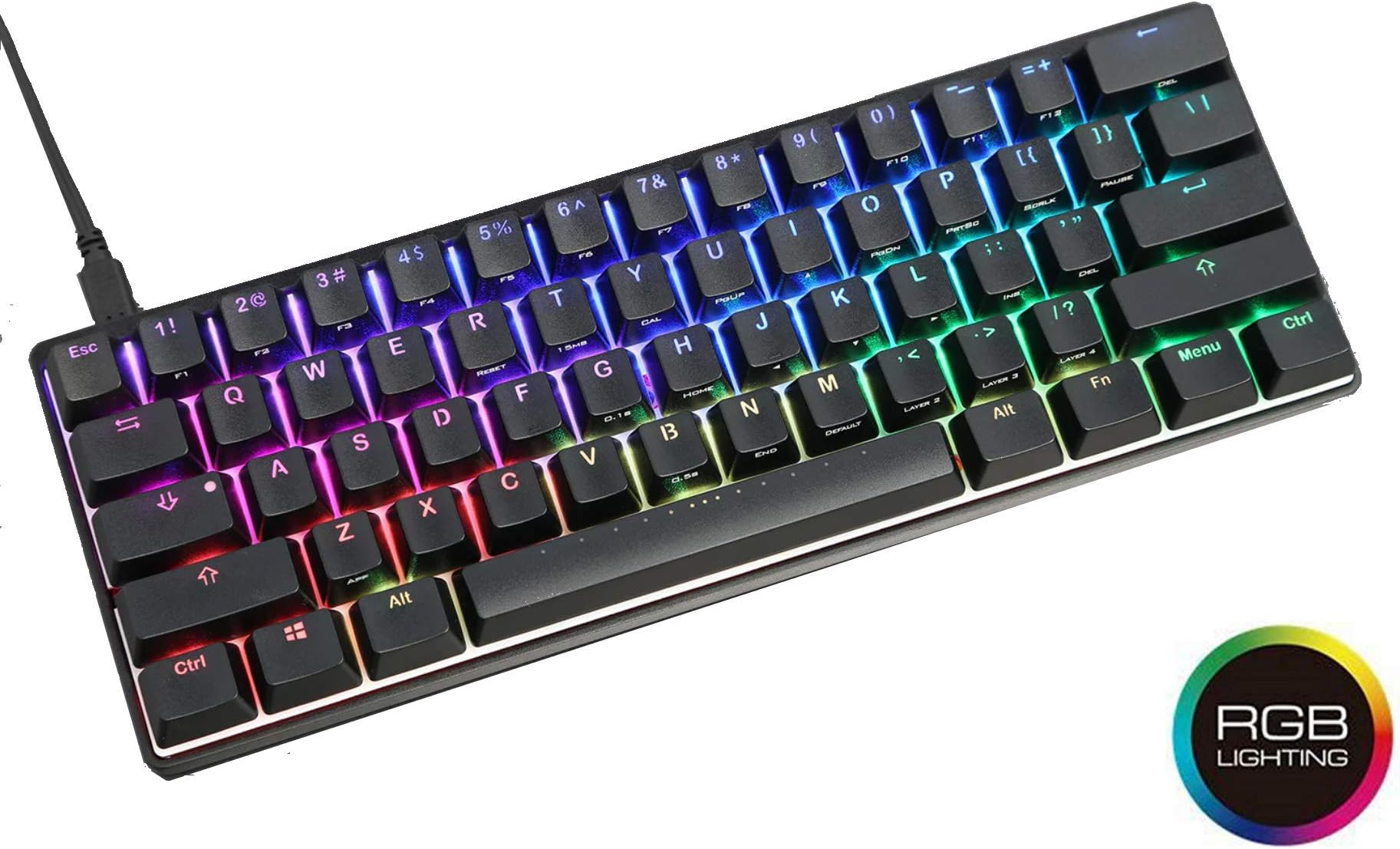 Mechanical Gaming Keyboard Vortexgear Pok3r 60%, ABS Double Shot Translucent Keycaps, RGB LED Backlit, 61 Keys (Aluminium CNC Casing) (Cherry Mx Silent Red)