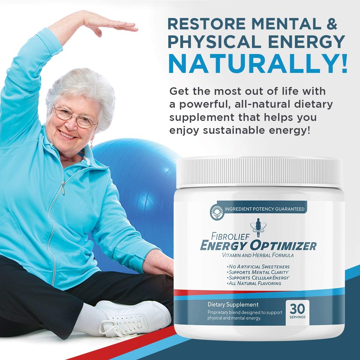 Fibrolief: Energy Optimizer - Vitamin and Herbal Supplement Powder - 1-Month Supply - Supports Physical and Mental Energy - No Artificial Sweeteners - All-Natural Flavoring - Absorbs Fast: Health & Personal Care