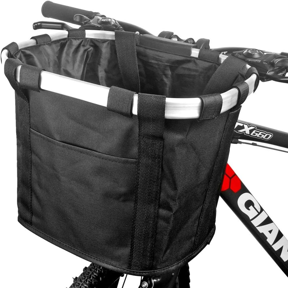 GLE2016 Bike Basket, Foldable Small Pet Cat Dog Carrier Front Removable Bicycle Handlebar Basket Quick Release Easy Install Detachable Cycling Bag Mountain Picnic Shopping