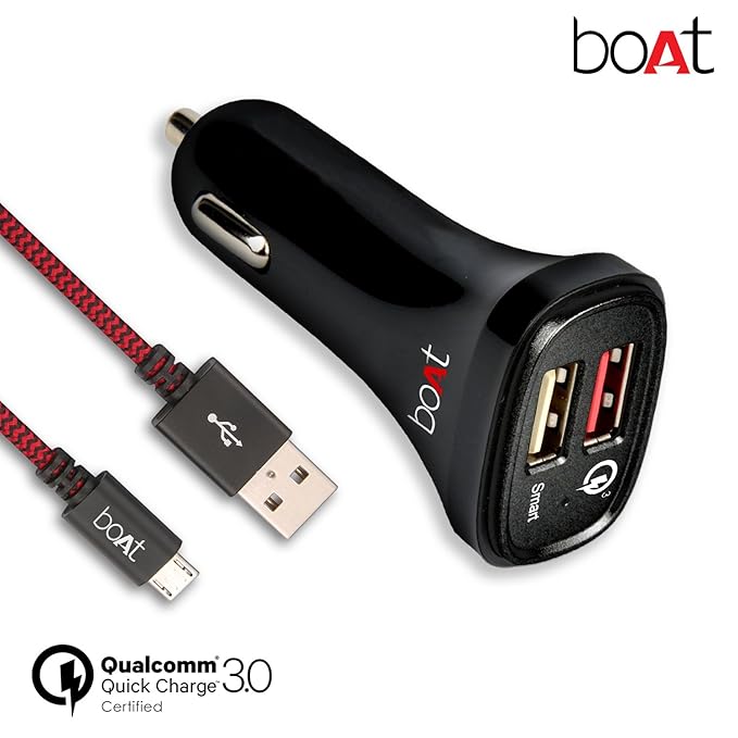 boAt Dual Port Rapid Car Charger (Qualcomm Certified) with Quick Charge 3.0 + Free Micro USB Cable