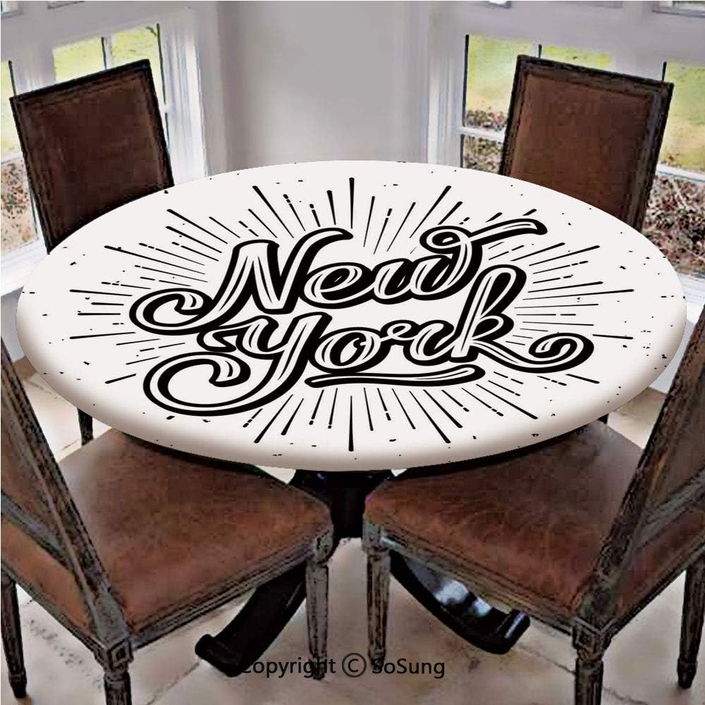 Elastic Edged Polyester Fitted Table Cover,New York Typography Star Burst Calligraphy Hand Written Hipster Lettering Artwork,Fits up 45"-56" Diameter Tables,The Ultimate Protection for Your Table,Blac