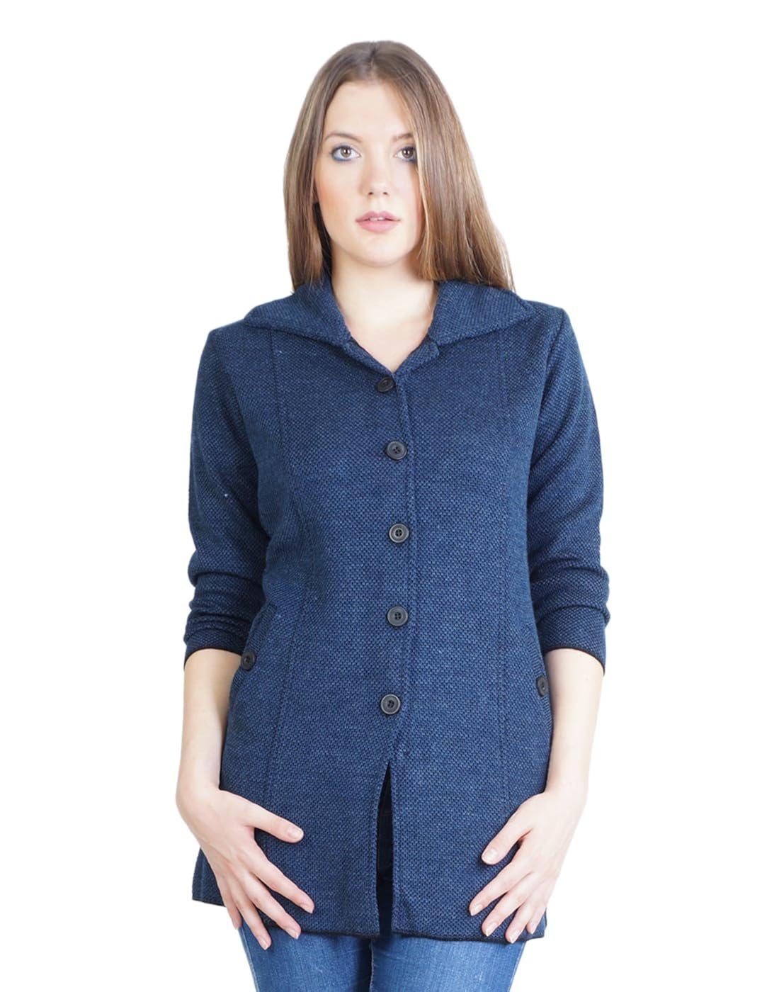 montrex acro wool winter long coat for women, girls (blue)