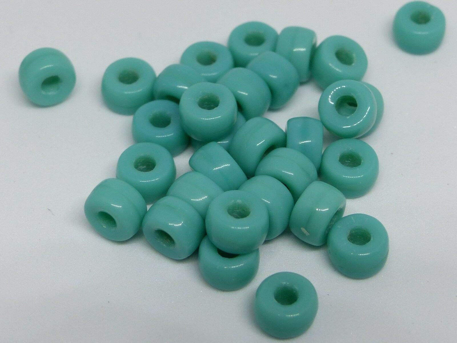 Lenka Republika 50 (PCS) X 6mm LARGE HOLE RING SPACER RONDELLE PONY CROW CZECH GLASS BEADS - OPAQUE MARINE GREEN/BLUE - Z090