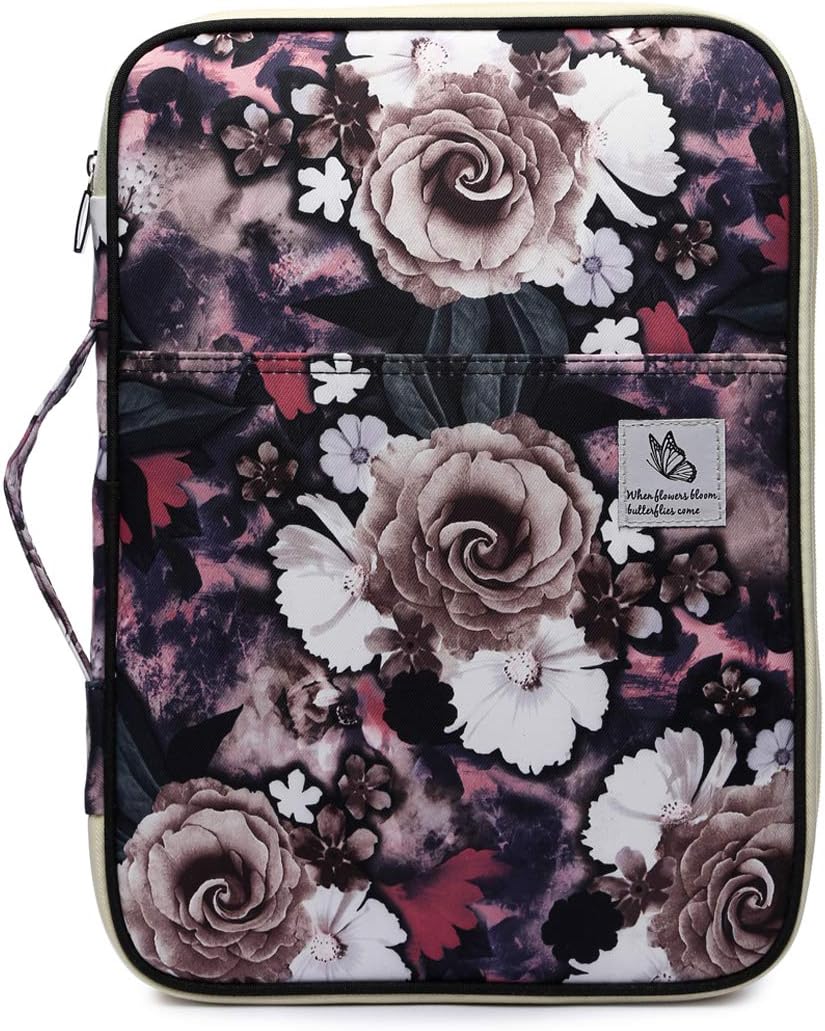 Multi-Functional A4 Document Portfolio Case Bag for Mac, Ipads, Notebooks and Pens, Portfolio Organizer with Zippers, Waterproof, Blossom : Office Products