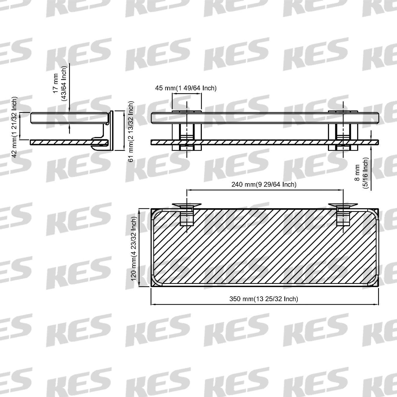 KES Aluminum Bathroom Glass Shelf Tempered Glass Rectangular 1 Tier Extra Thick Silver Sand Sprayed Wall Mounted, A4126A - - 