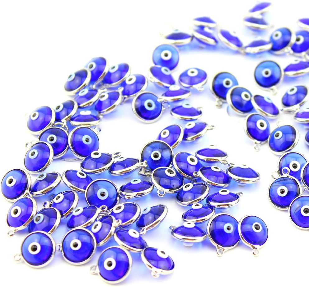 LUCKMOJO 10 PCS Mini Evil Eye Pendant Charm Jewelry Ornament Accessories Size 11mm