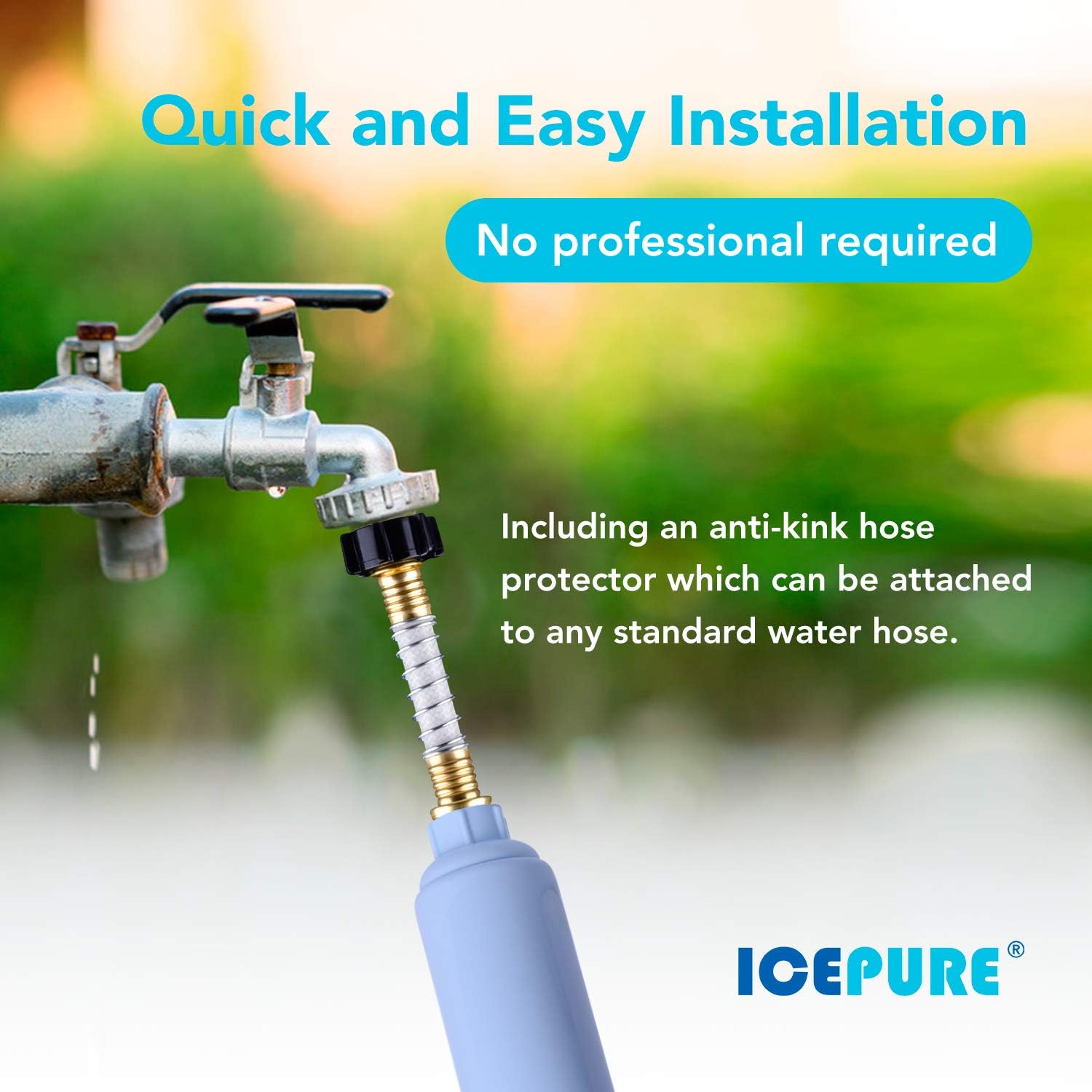 ICEPURE RV Inline Water Filter with 1 Hose Protector, 20 Microns, for RVs, Marines, Drinking, Washing, Gardening, Camping, Planting, Spa, Reduces Chlorine, Bad Taste, Odors, Sediment and Rust, 2PACK: Automotive