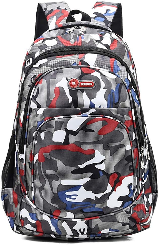 Hirkase School Backpack, Travel Backpack, Camouflage School Bag, Large-capacity school bag, School Rucksack, Student Daypack, Book Bag, Hiking Bag, School Travel Backpack（Red）