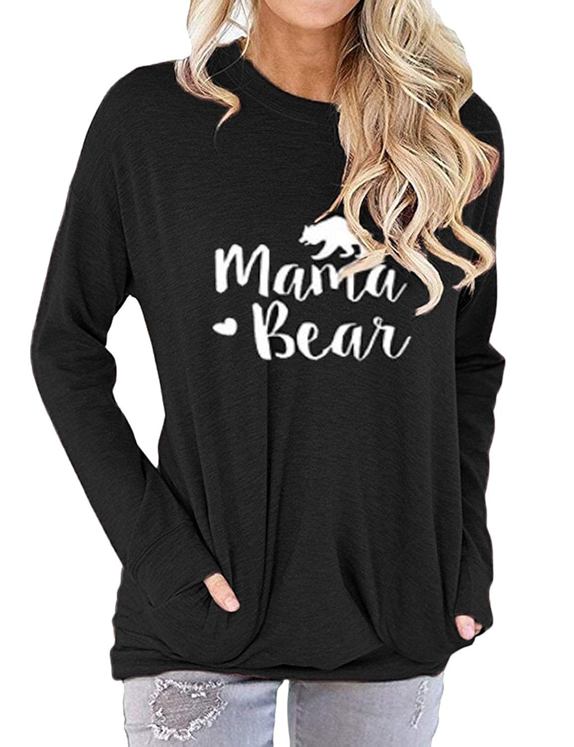 Nlife Women Mama Bear Shirt Mama Bear Sweatshirt for Women Long Sleeves Loose Fit Casual Pullover Pocket-ANZ