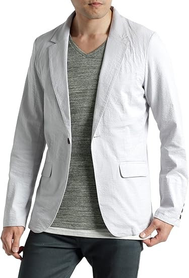 Amazon オークランド Oakland シアサッカー テーラード ジャケット ストレッチ 爽やか メンズ ライトグレー Lサイズ コート ジャケット 通販