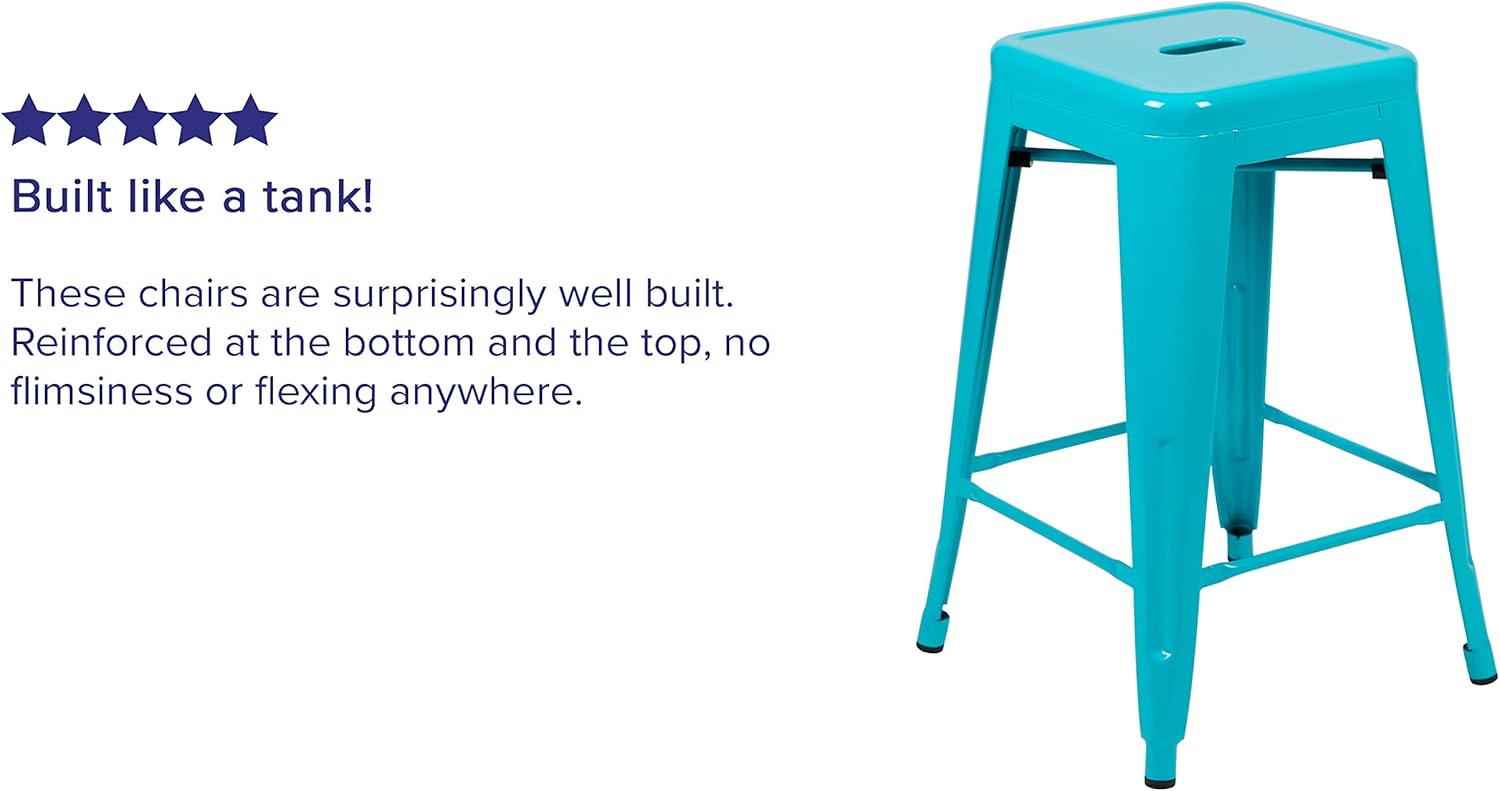 Flash Furniture 24" High Metal Counter-Height, Indoor Bar Stool in Teal - Stackable Set of 4: Furniture & Decor