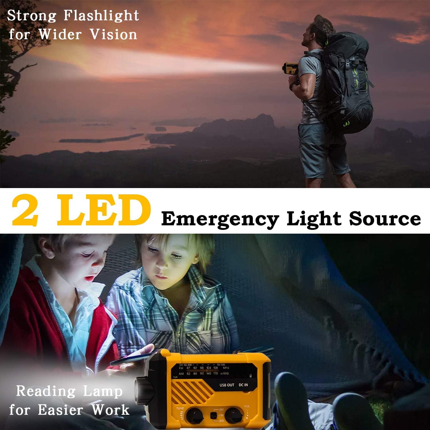 Emergency Weather Alert Radio, USFY Portable Solar Powered Hand Crank Radio, 4 Way Charging, SOS Alarm, LED Flashlight/Reading Lamp, AM FM NOAA Radio - Orange: Home Audio & Theater