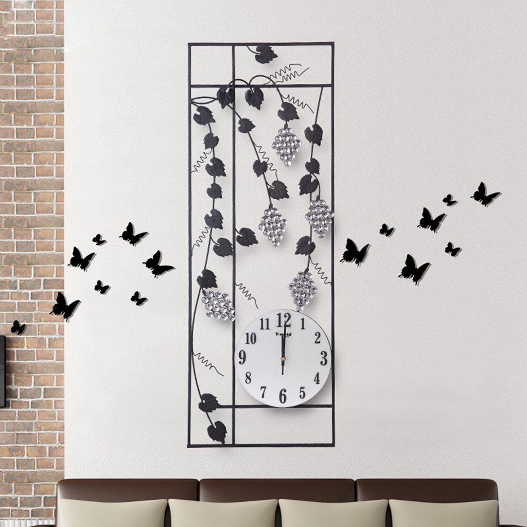 新品 牧歌的な壁時計 Natoodノルディックシンプルなブドウ籐模型壁掛け時計リビングルームアクリルダイヤモンド 32センチメートル 黒 バッテリーなしのミュートウォールクロック B07d5c8pds Hermescolleges Ca