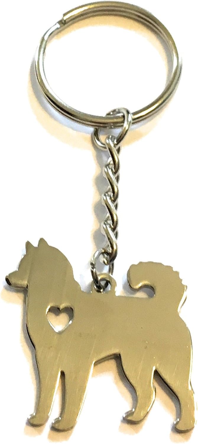 FizzyButton Gifts Husky Puppy Dog Keyring Key Ring with Stainless Steel Silhouette Charm and Turquoise Gift Box
