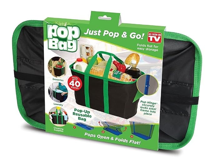 Pop Bag: GosFrid Eco-Friendly, Collapsible, Reusable Shopping/Storage Bag - Holds Up to 40 Lbs