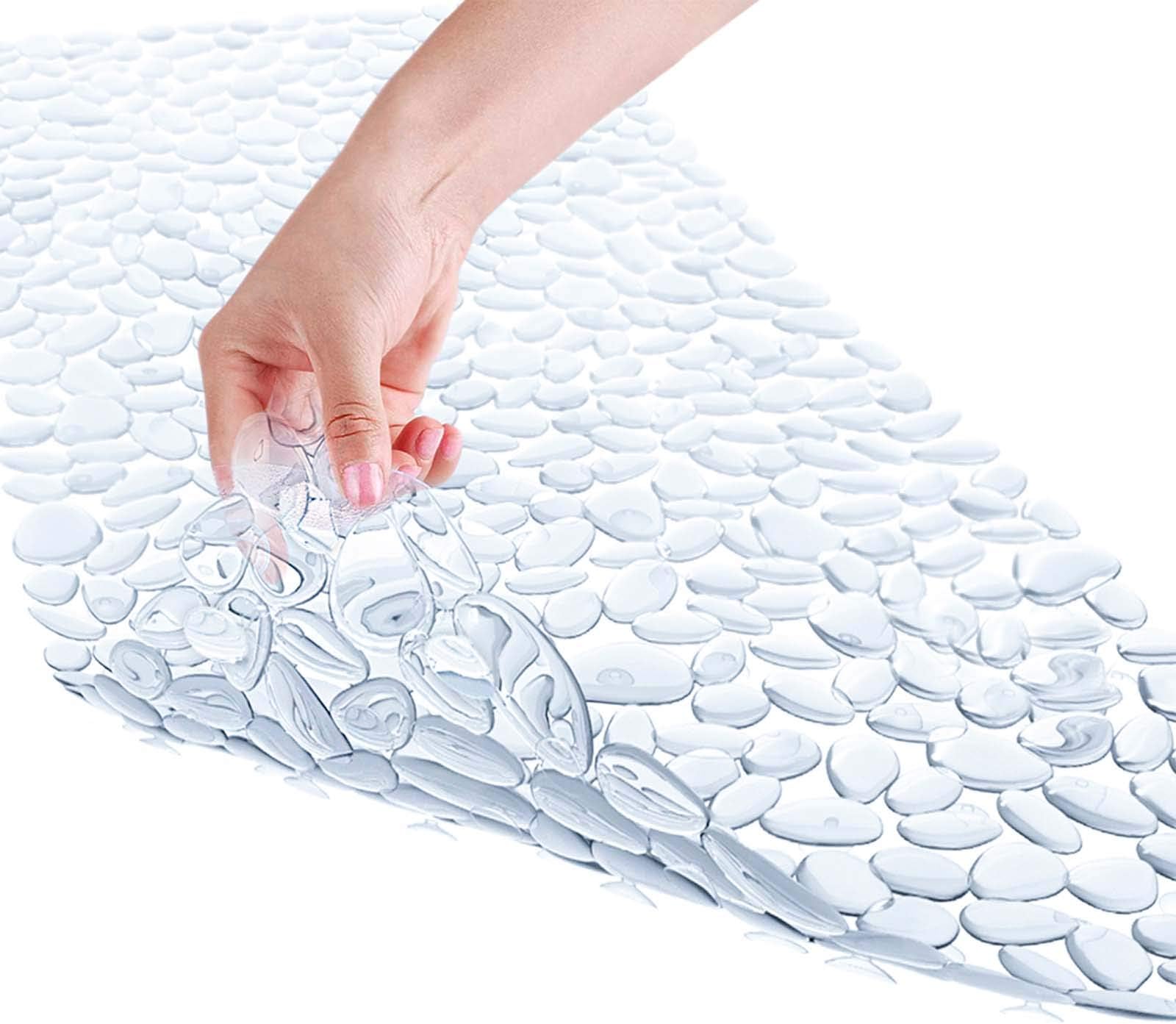 Home Intuition Non Slip Clear Pebble Bath Mat for Bathtub Grip and Shower Mats 35x16 Machine Washable