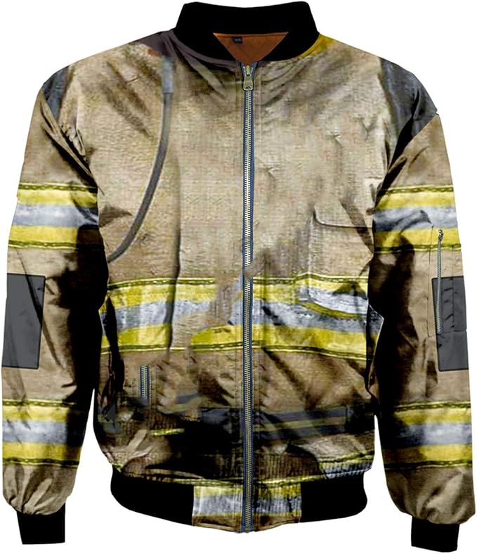 Unisex Firefighter 3D Printed Warm Bomber Jackets Winter Thick Flight