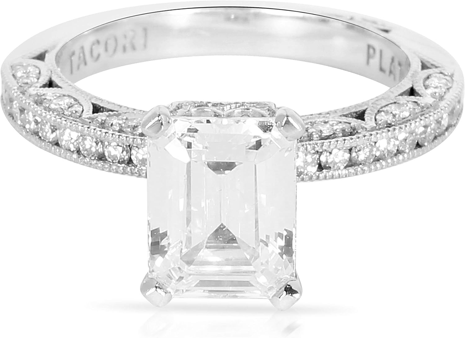 Tacori Diamond Emerald Cut Engagement Ring Setting in Platinum (0.41 CTW)